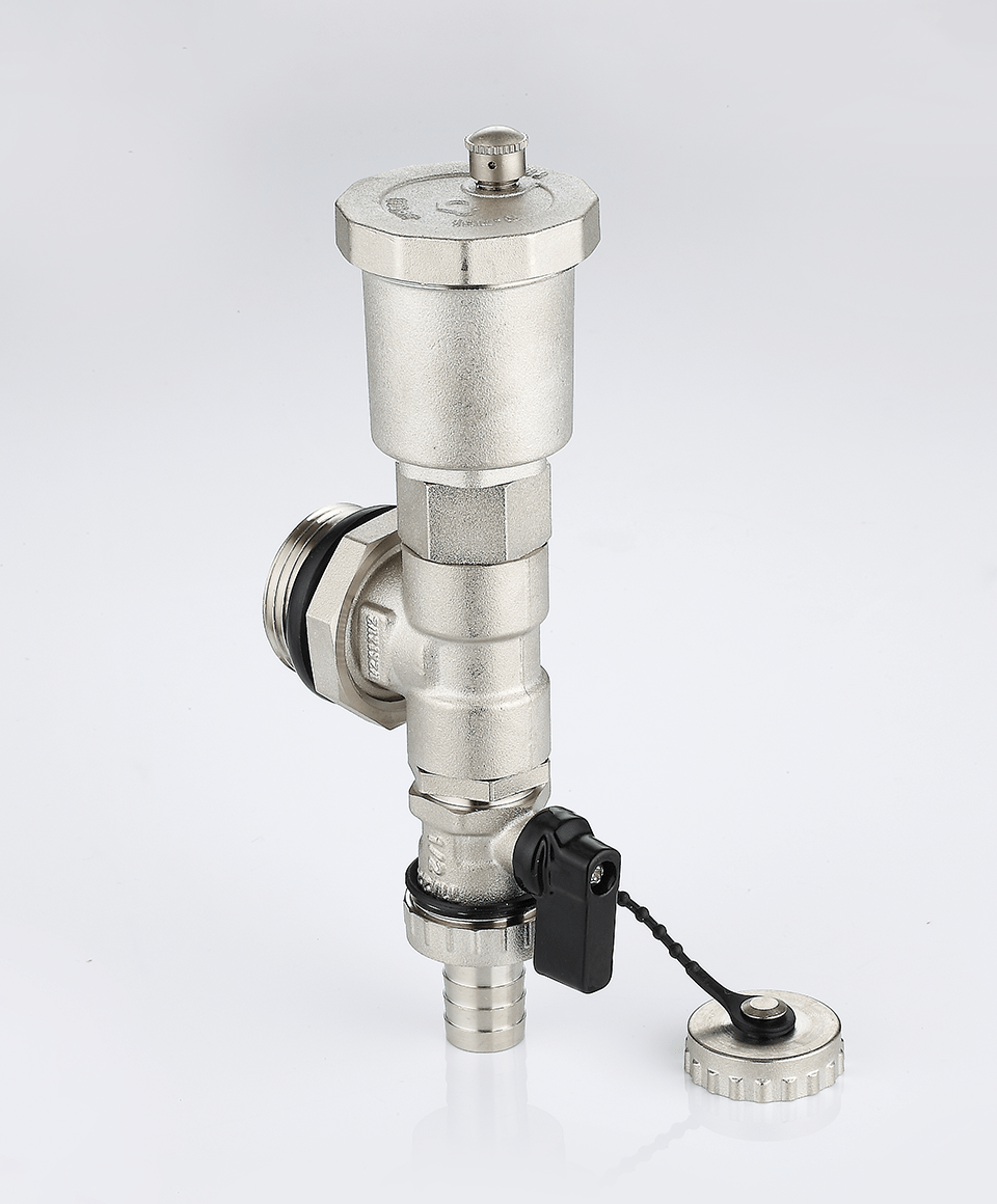 End unit with drain valve and automatic air vent valve