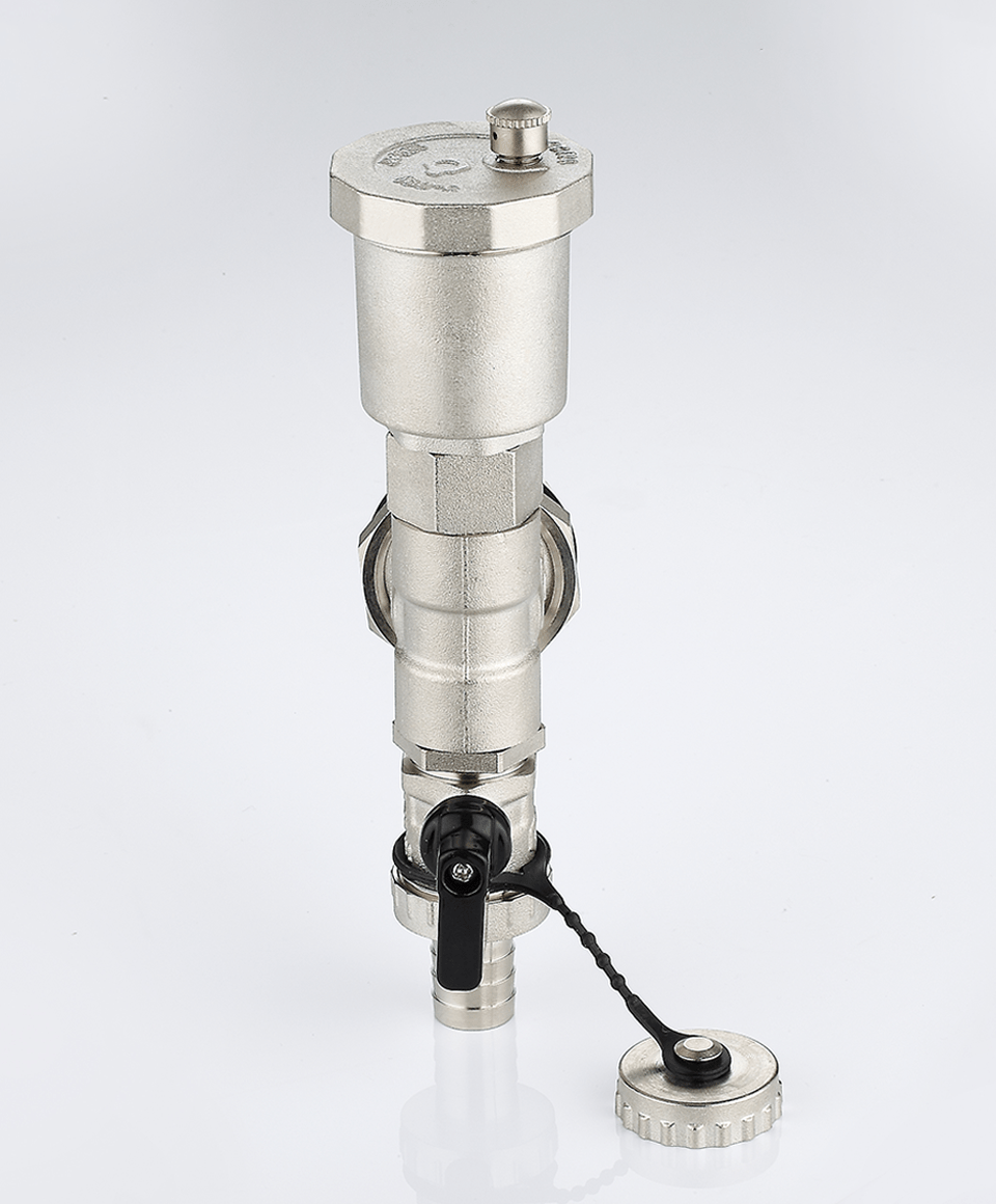 End unit with drain valve and automatic air vent valve