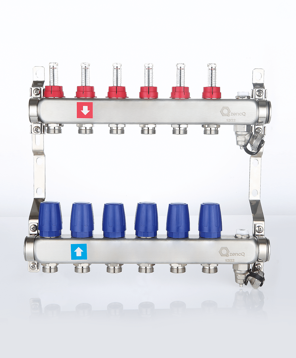 Manifold with flowmeters, air vent and drain valve