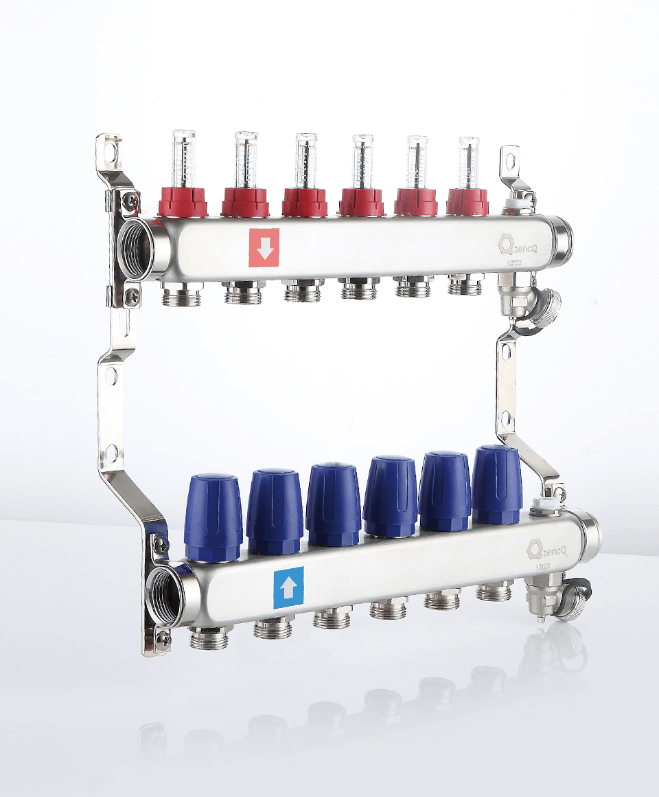 Manifold with flowmeters, air vent and drain valve