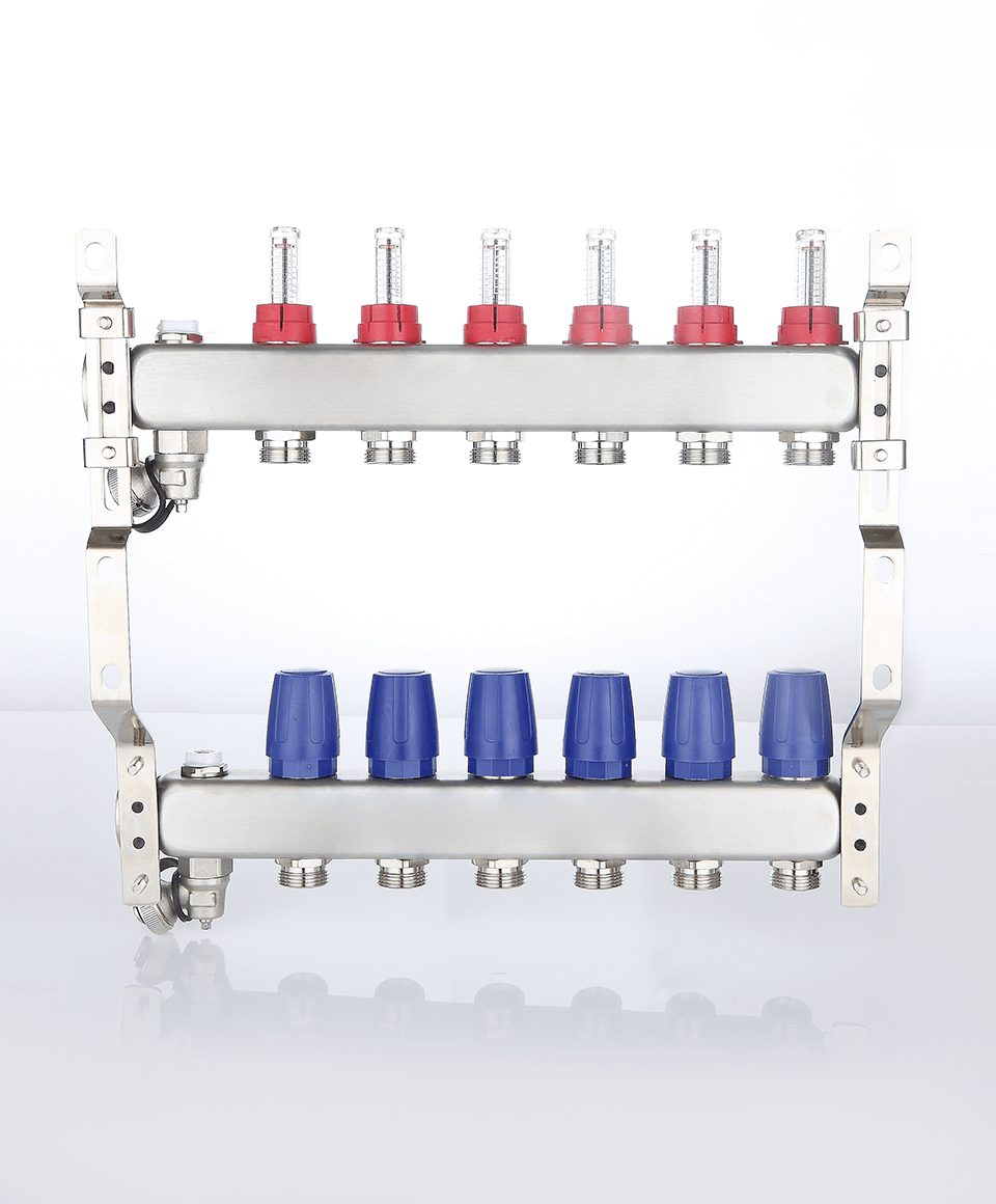 Manifold with flowmeters, air vent and drain valve