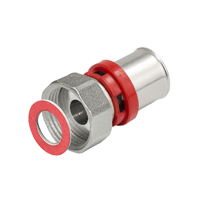 Straight press fitting with loose nut (flat connection)