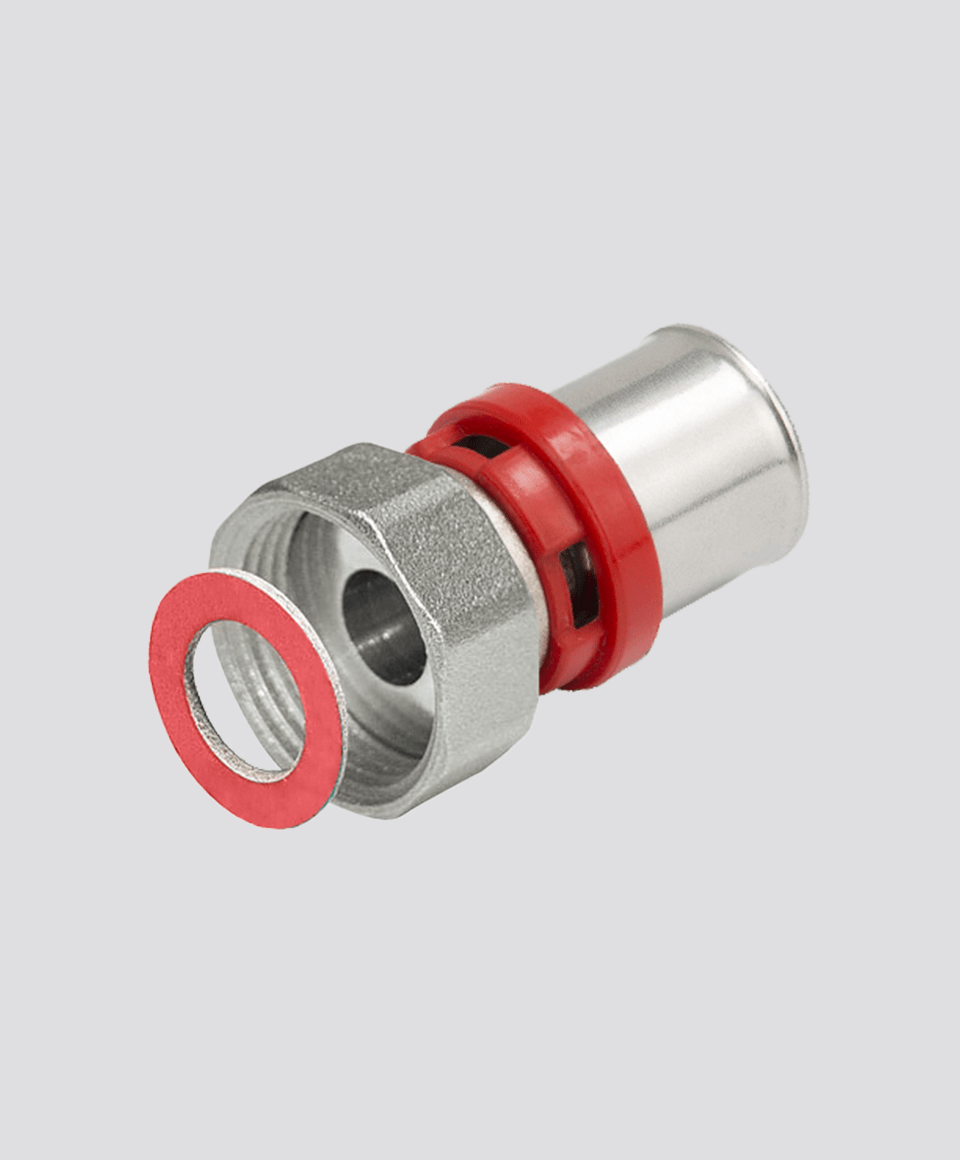 Straight press fitting with loose nut (flat connection)